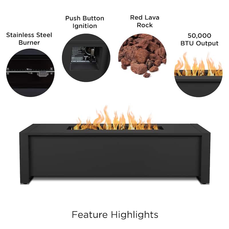 Keenan 52" Rectangle LP Fire Table in Black by Real Flame
