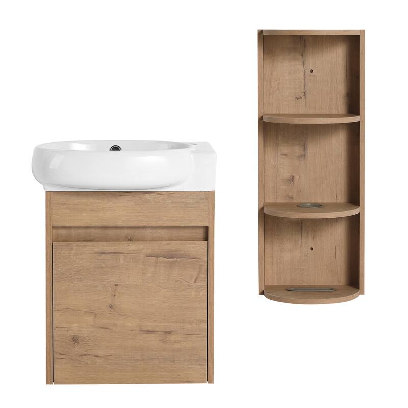 Compact Bathroom Vanity with Sink, Oval Single Ceramic Sink Bathroom Cabinet for Small Bathroom