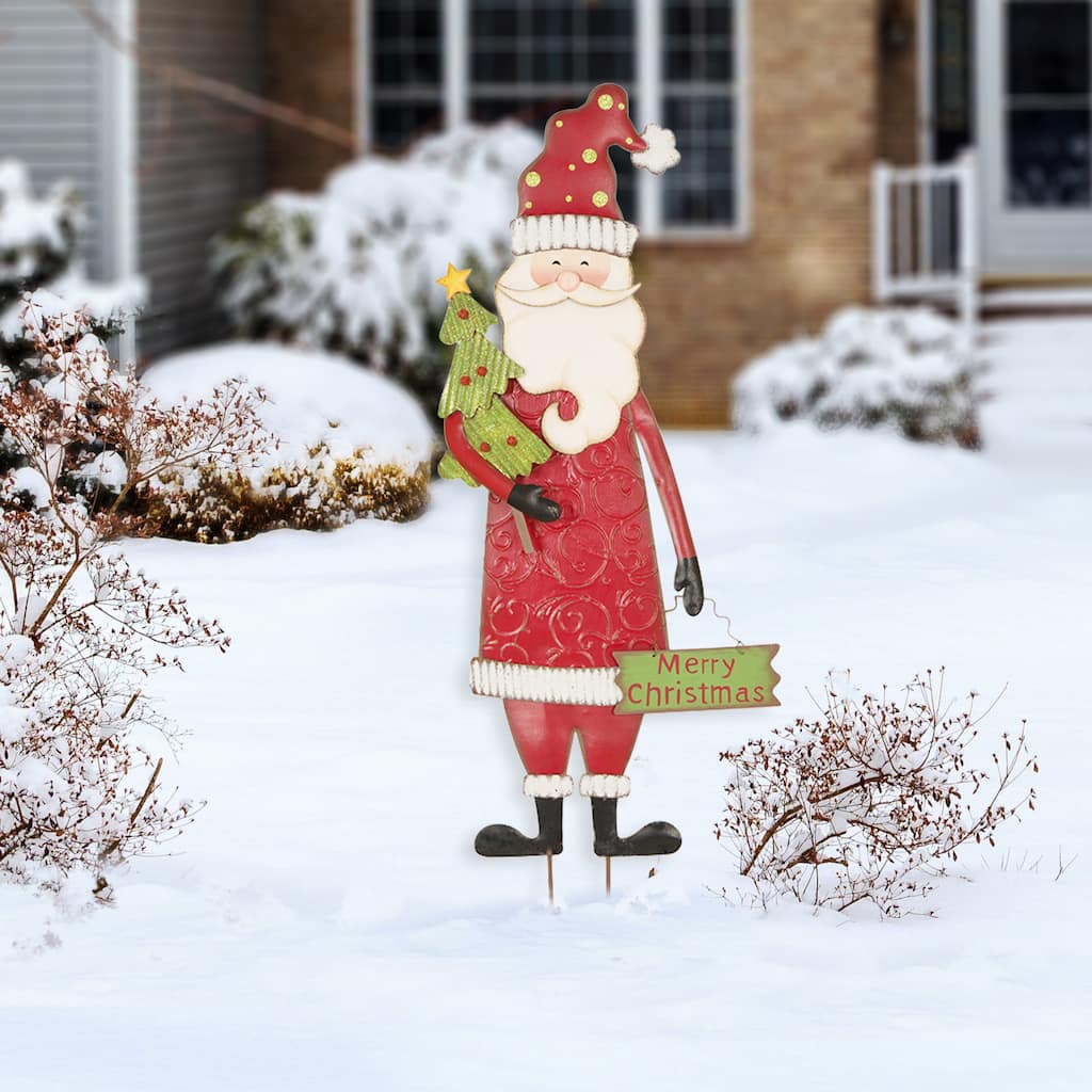 Glitzhome 36"H Metal Snowman Santa Christmas Yard Stake Porch Decor