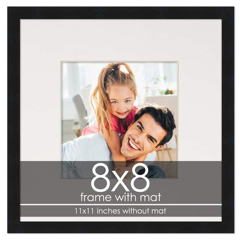 8x8 Frame with Mat - Black 11x11 Frame Wood Made to Display Print or Poster Measuring 8 x 8 Inches with White Photo Mat - Black