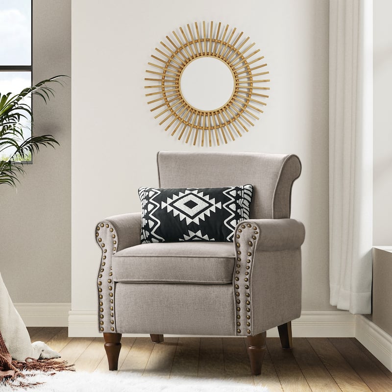 Nyctelius Upholstered Comfy Accent chair with Classic Turned Wooden Legs and Nailhead Trim by HULALA HOME