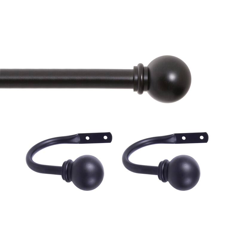 Kenney Chelsea 5/8" Decorative Curtain Rod & Holdback Set - 28-48" - Black