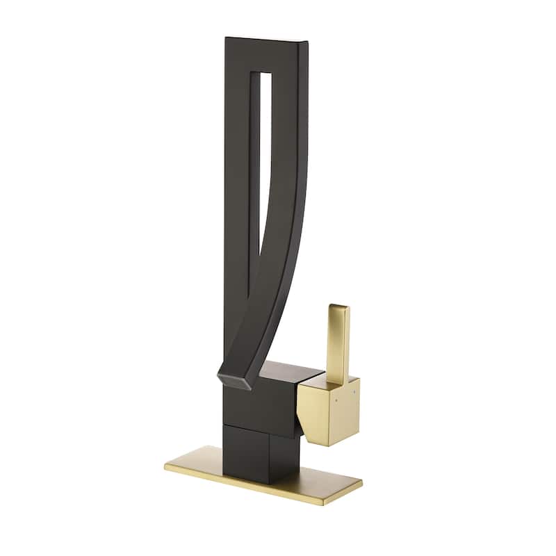 13.58"H Solid Brass Creative Design Bathroom Vessel Sink Faucet with Waterfall Spout - Black+Gold