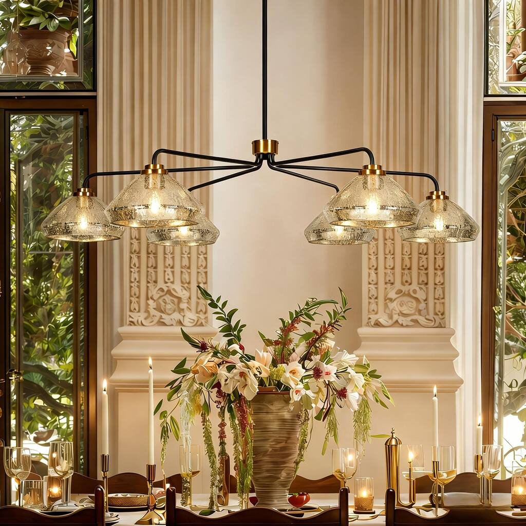 51.2" Large Modern Glam 6-Light Chandelier Bowl-Shape Mercury Glass Chandelier Light Fixture for Dining Room