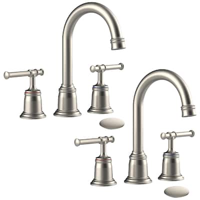 Classical 8 inch Bathroom Faucet, Bathroom faucets for Sink 3 Holes, Brushed Nickel 2 Packs - 1.6x1.6x10in