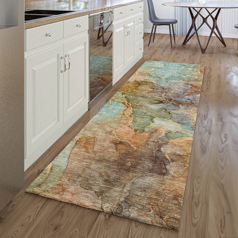 Premium Washable Super Soft Abstract Marble Mayfield Rug - Coral - 2' 3" x 7' 6" - Runner