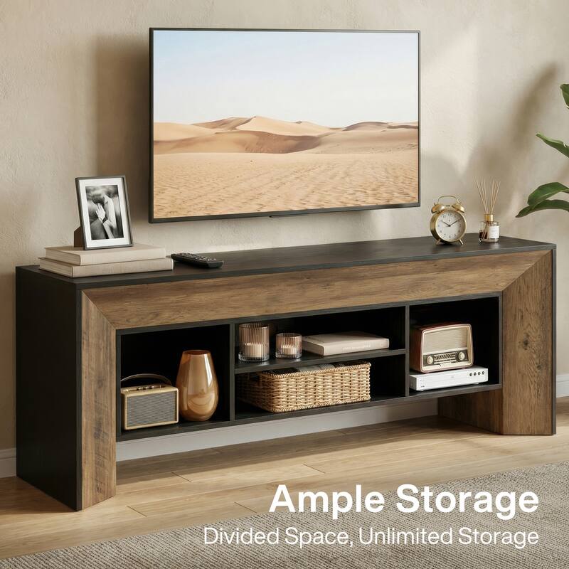 Rectangular Wood Entertainment Center fo TVs up to 75 Inches, Black and Brown TV Stands for Living Room