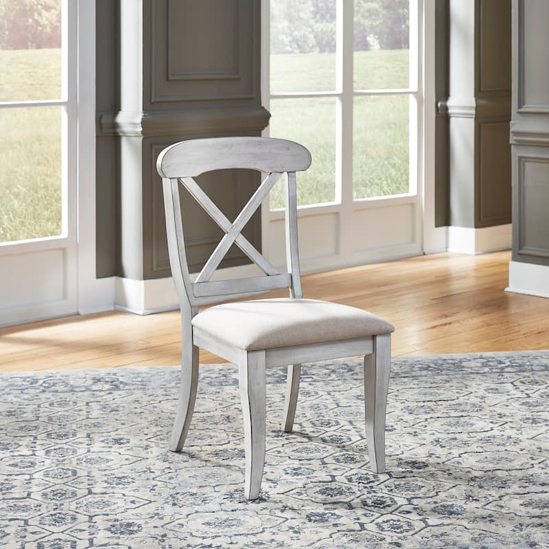 Ocean Isle Antique White Weathered Pine 5 Piece Pedestal Table Set