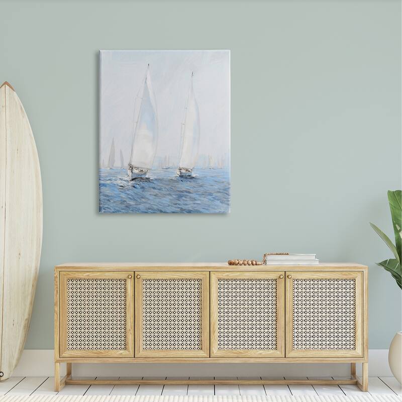 Stupell Beautiful White Sailboats Drifting Ocean Waves Painting Canvas Wall Art