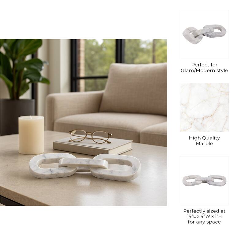 Marble Decorative Object Chain Link Sculpture Home Decor - 14" White - 14.0"