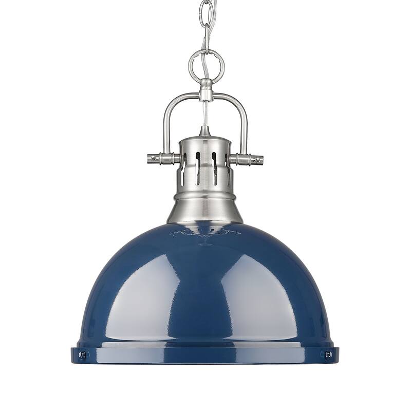 Yep by Golden Lighting Duncan 1-light 14in Chain Hung Pendant in Pewter and Navy Blue shade