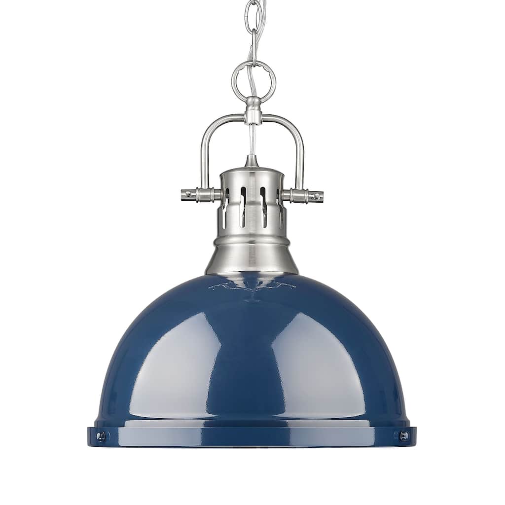 Yep by Golden Lighting Duncan 1-light 14in Chain Hung Pendant in Pewter and Navy Blue shade