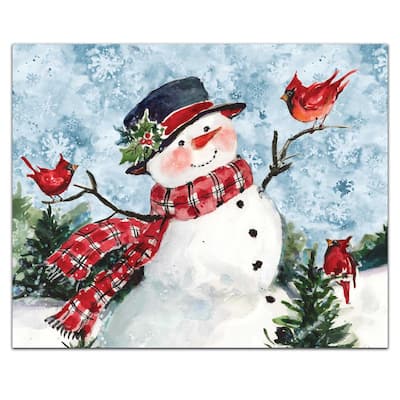 Counterart Glass Cutting Board Counter Saver 10" x 8" - Watercolor Snowman - 10x8x.118