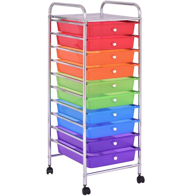 Costway 10 Drawer Rolling Storage Cart Scrapbook Paper Office School - Multi