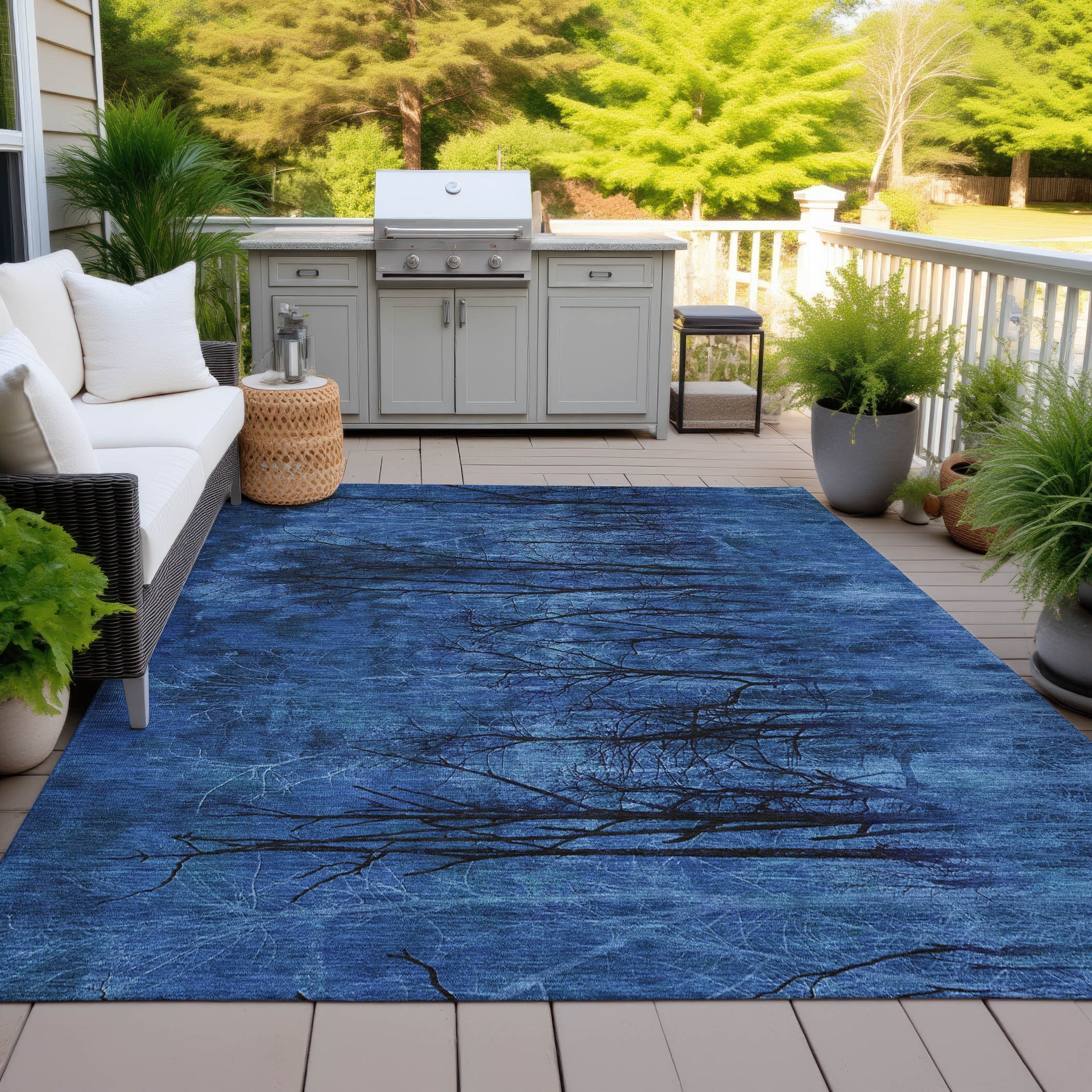 Machine Washable Indoor/Outdoor Modern Forest Chantille Rug