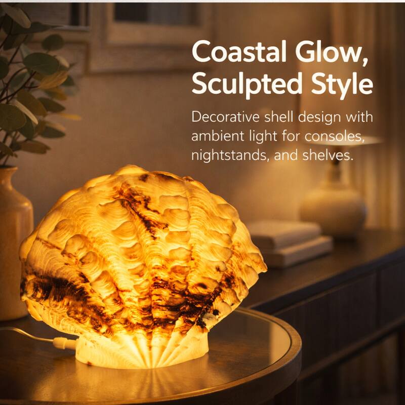 Aria Home Scallop Shell Table Lamp Sculpted Sandstone coastal accent