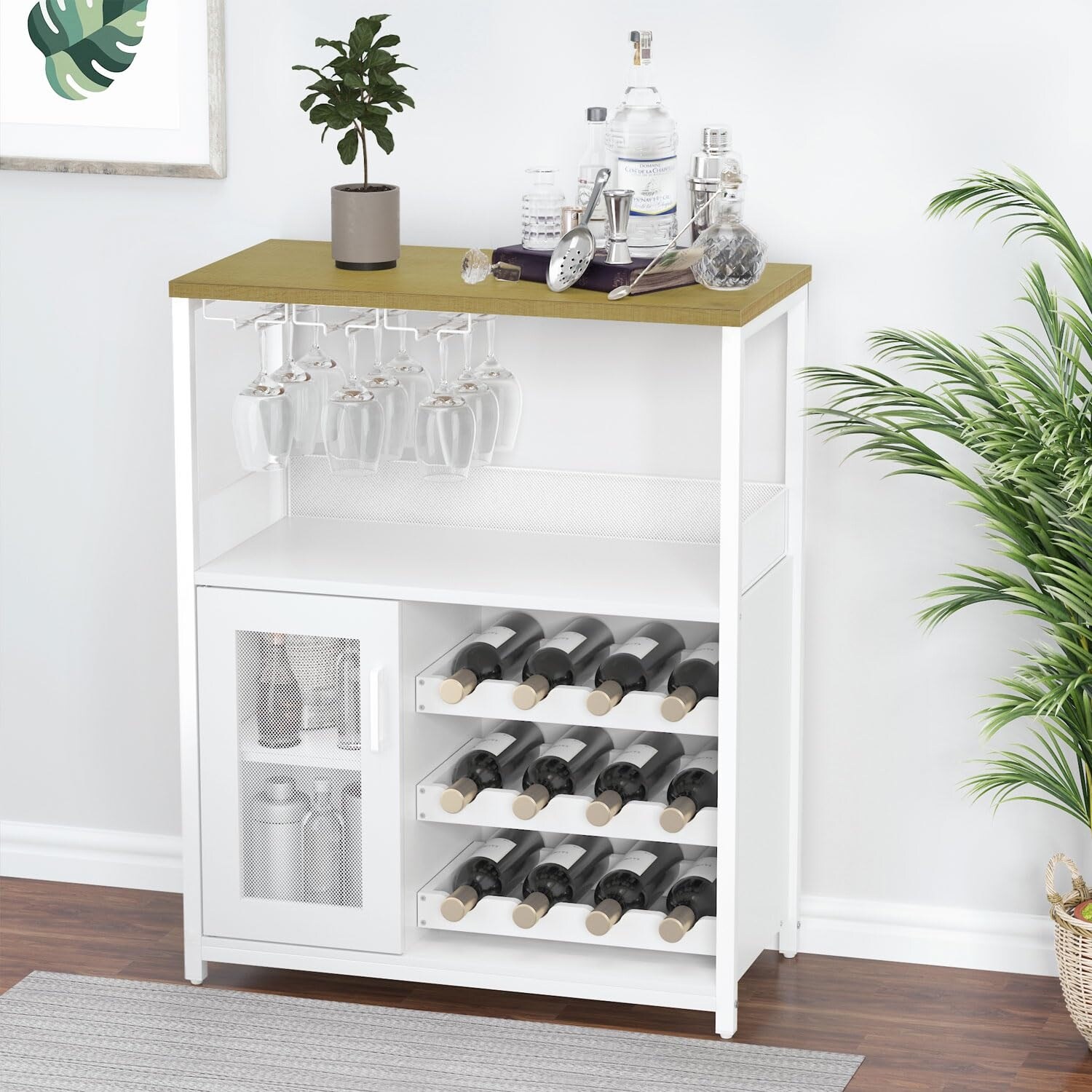 Wine Bar Cabinet with Storage Small Liquor Cabinet Bar Cabinet with Glass Holder Multi