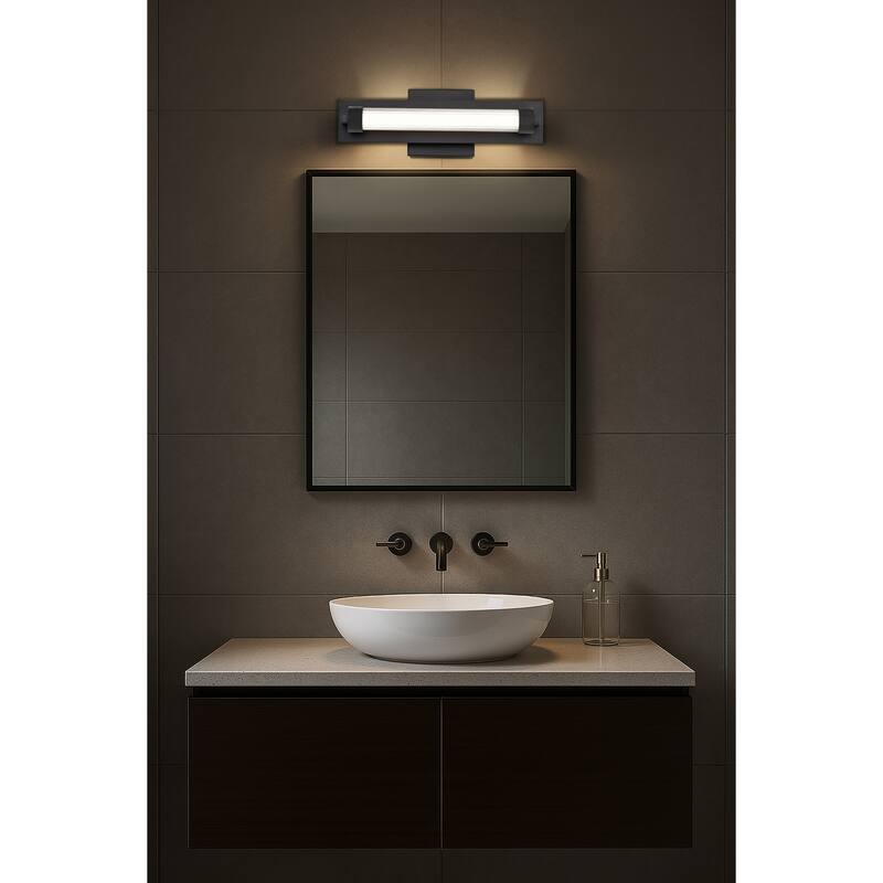 Larissa 14 Inch LED Vanity 3000K CCT Black Finish Opaque Glass