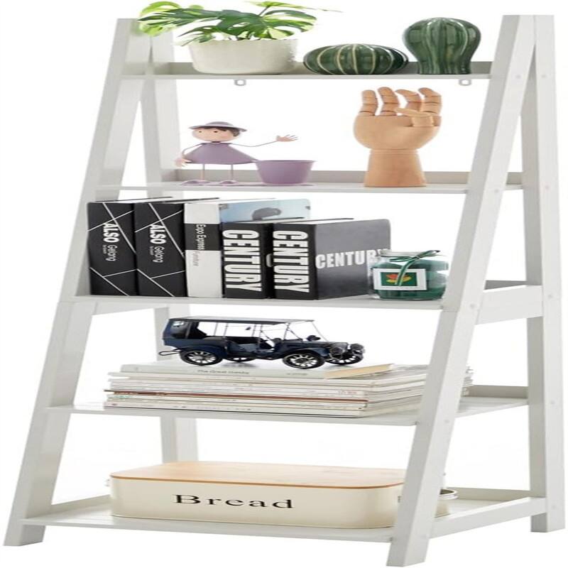 5 Tier Bookshelf Storage Ladder Shelf - 13.98"D x 16.54"W x 59.06"H