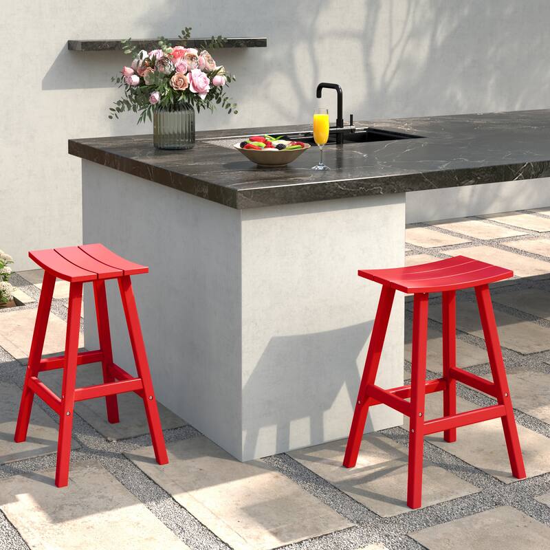 Laguna Hdpe All Weather Outdoor Patio 24" Saddle Seat Counter Stool (Set Of 2)