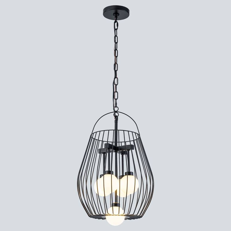 5-Light Birdcage Pendant Light with Opal Glass Globe Shades - Dia.13-in