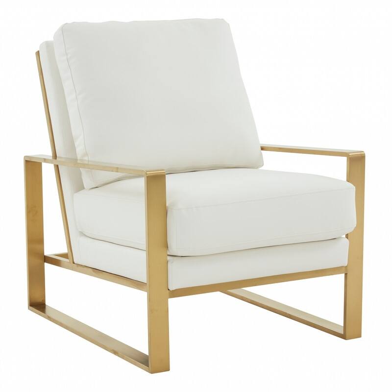 Jefferson Contemporary Leather Accent Armchair with Brushed Gold Base, Removable Cushions, and Durable Spring-Supported Seat - White