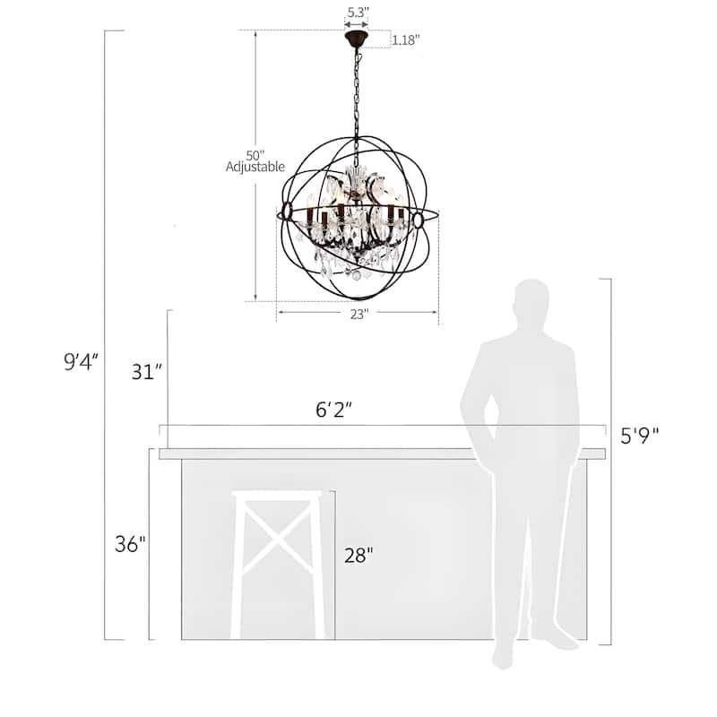 24" Light Orbed Candelabra Chandelier Pendant Rustic Lamp Antique Atom