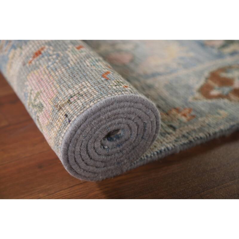 Hand Knotted Oriental 100% Wool Carpet Transitional All-Over Navy Blue & Blues Oushak Runner Rug - 9' 11'' X 2' 8''