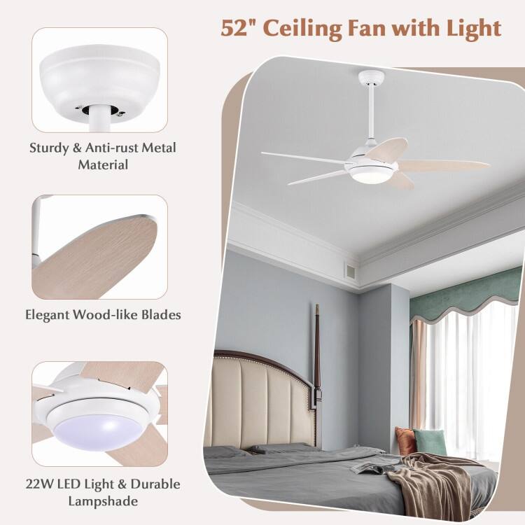 52 Inch Ceiling Fan with Lights and 3 Lighting Colors - 52" (D)