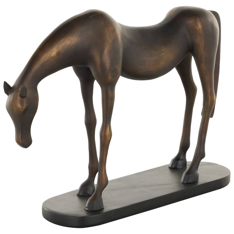 Bronze Polystone Horse Decorative Sculpture with Brushed Gold Accents and Black Oval Base