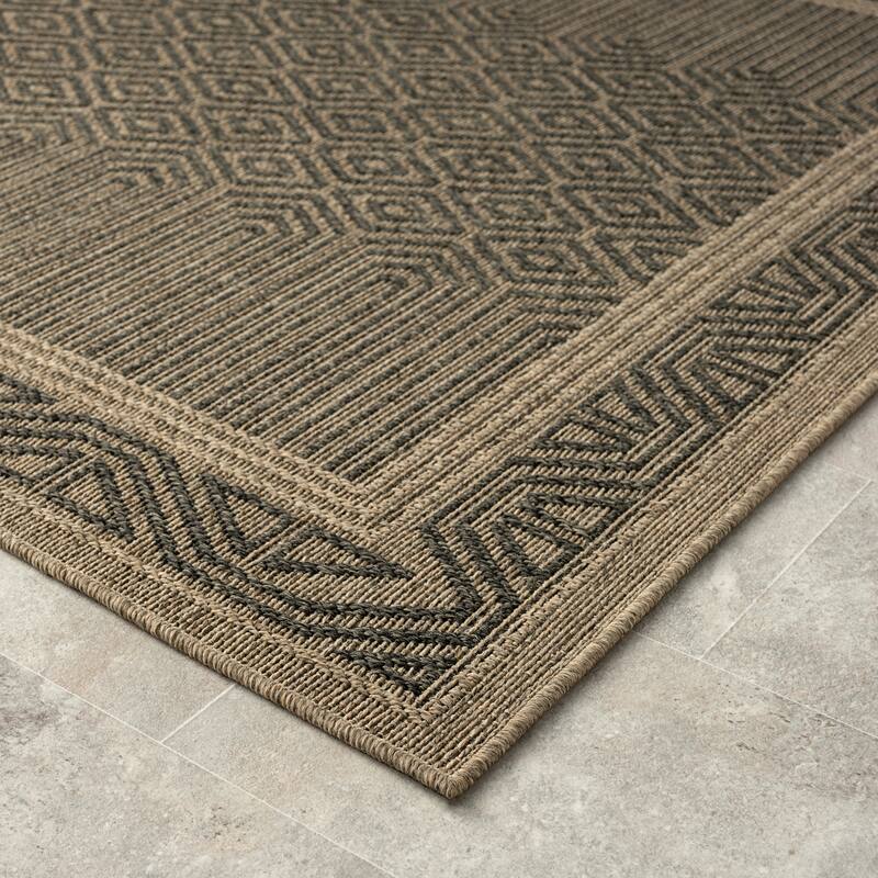 Abani Rugs Patio PAT140A Outdoor Grey Beige Geometric Tribal Area Rug