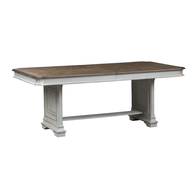 Abbey Park Antique White & Weathered Brown 7 Piece Trestle Table Set