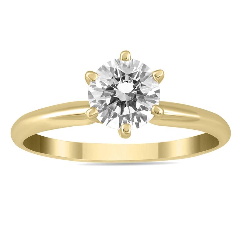 Marquee Certified 1 Carat Diamond Solitaire Ring in 14K Yellow Gold (I-J Color, I2-I3 Clarity)