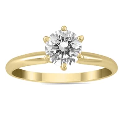Marquee Certified 1 Carat Diamond Solitaire Ring in 14K Yellow Gold (I-J Color, I2-I3 Clarity)