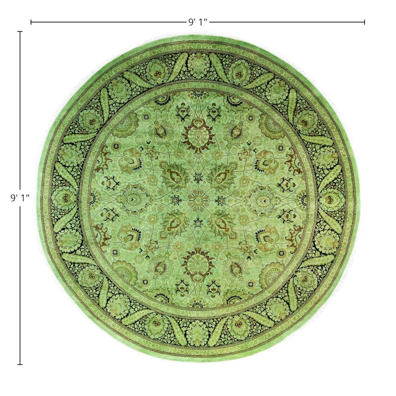 Overdyed One-of-a-Kind Hand-Knotted Area Rug - Green - 9' 1" x 9' 1"