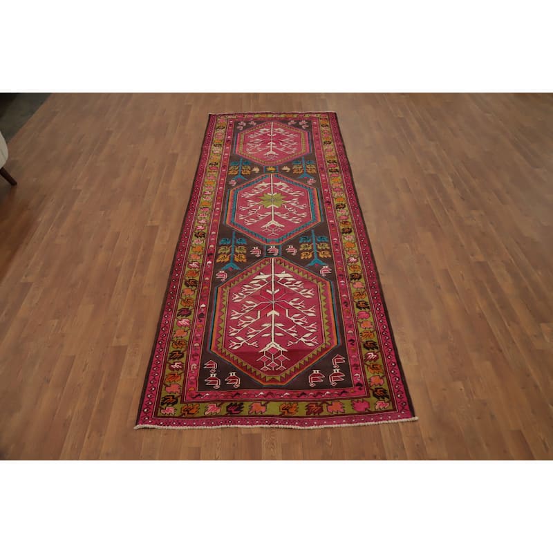 Hand Knotted Oriental 100% Wool Carpet Traditional Tribal Pink Ardebil Runner Rug - 10' 4'' X 3' 11''