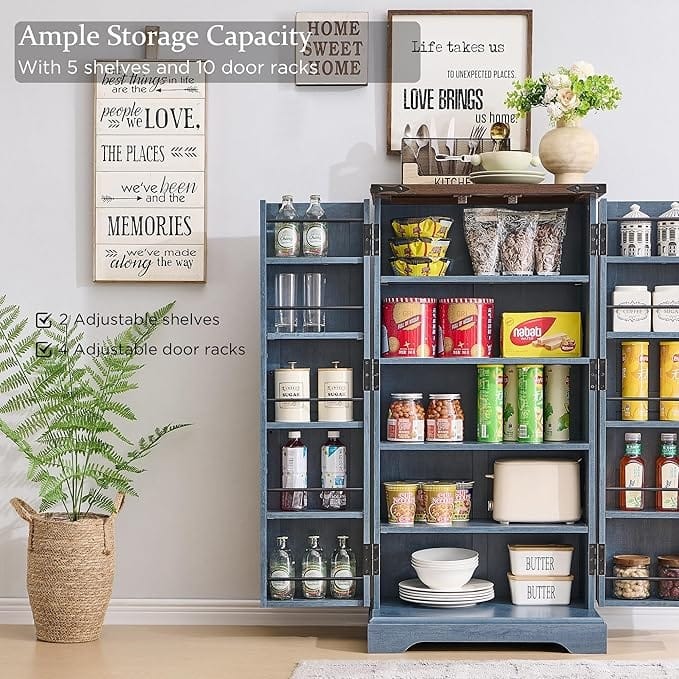 47" Farmhouse Kitchen Pantry, Storage Cabinet with Barn Doors