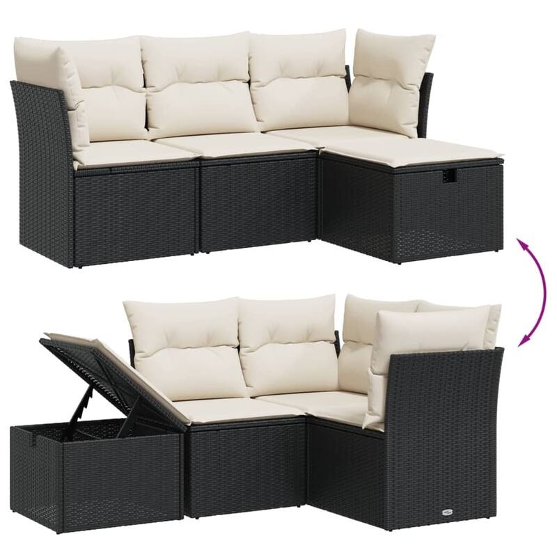 vidaXL Patio Sofa Set with Cushions Outdoor Furniture 4 Piece Poly Rattan