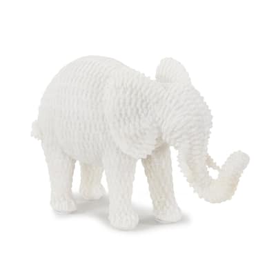 Allan Andrews White Resin Elephant Sculpture with Textured Rattan Pattern - 5.5"H x 8"D x 3"W