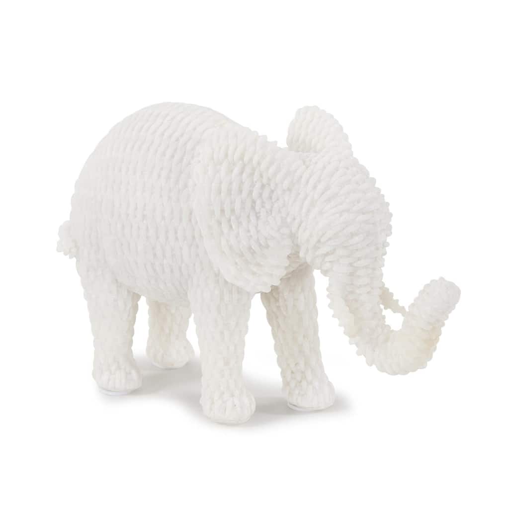 Allan Andrews White Resin Elephant Sculpture with Textured Rattan Pattern - 5.5"H x 8"D x 3"W