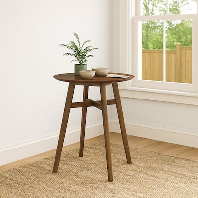 Jeyn Round Counter Table with Open Frame, 36 Inch Brown Mango Wood