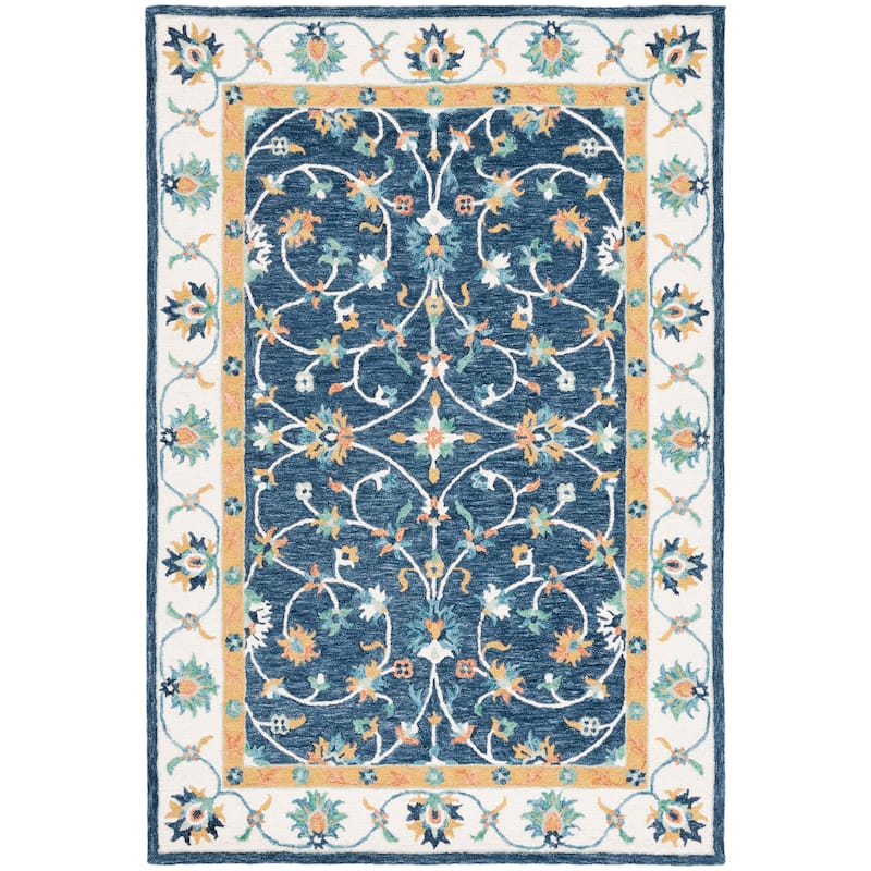 SAFAVIEH Handmade Micro-Loop Nikola Oriental Wool Rug - 5' Square - Blue/Ivory