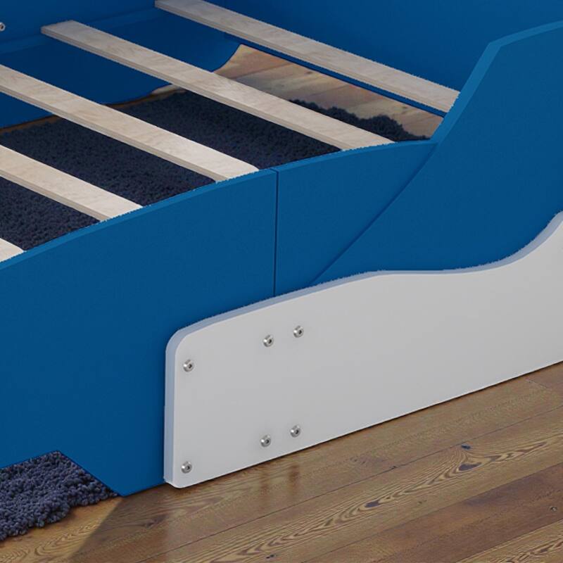 Race Car Platform Bed with Wheels, Kids Car-Shaped Bed Frame with Safety Rails