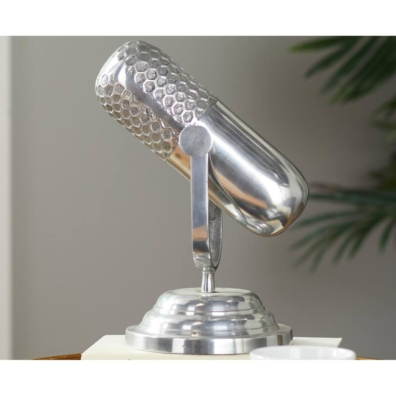 Silver Aluminum Metal Microphone Decorative Sculpture - Silver