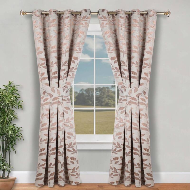 Superior Leaves Machine Washable Room Darkening Grommet With Ties Blackout Curtains, Set of 2