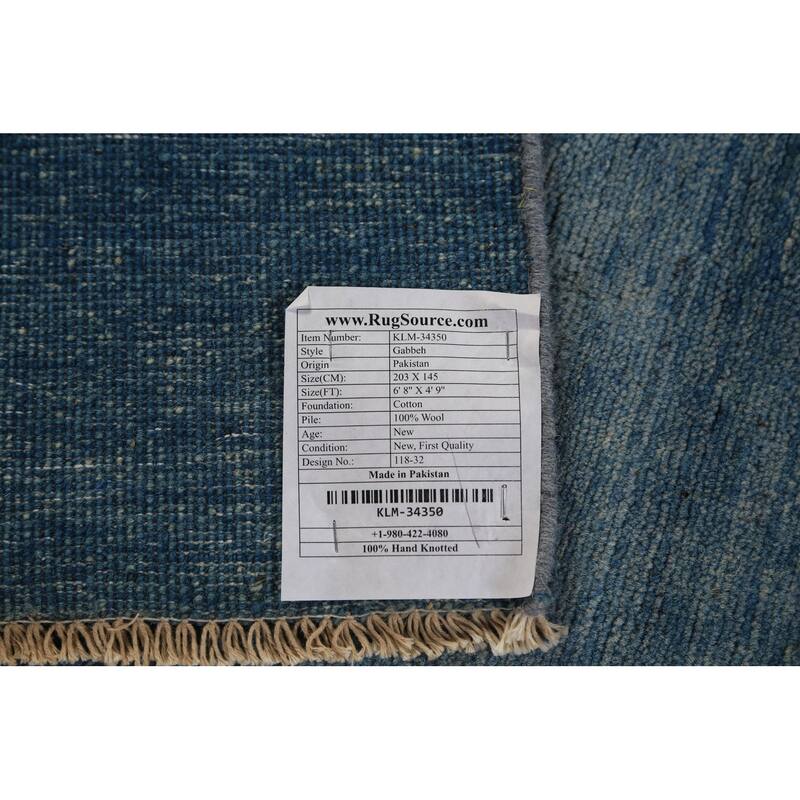 Blue Modern Gabbeh Oriental Rug Handmade Wool Carpet - 4'9" x 6'8"