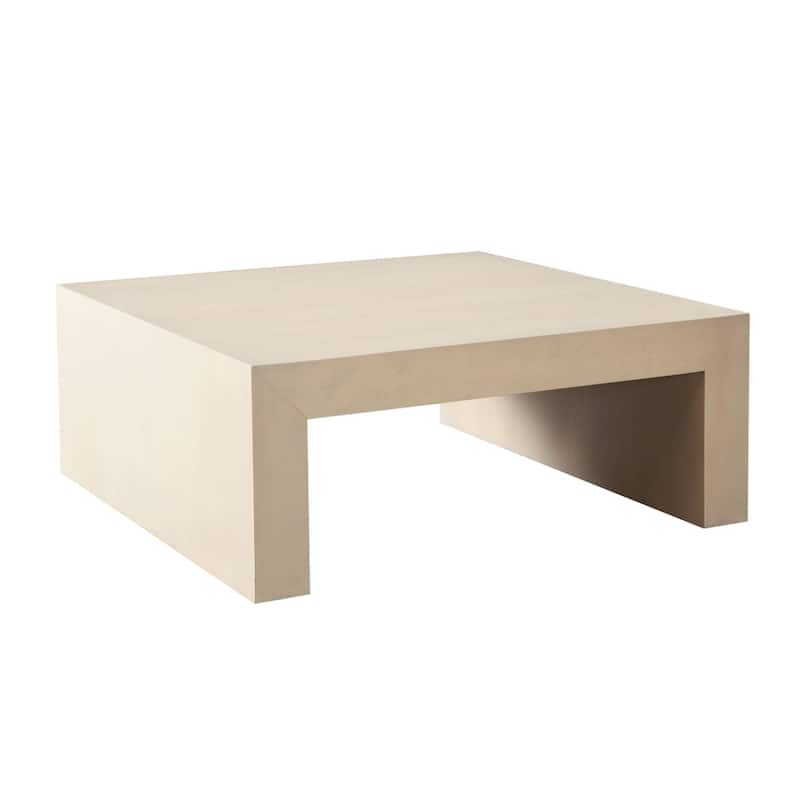 Somy Modern Coffee Table, 40 Inch Square Top, Wide Panel Legs, Natural Gray