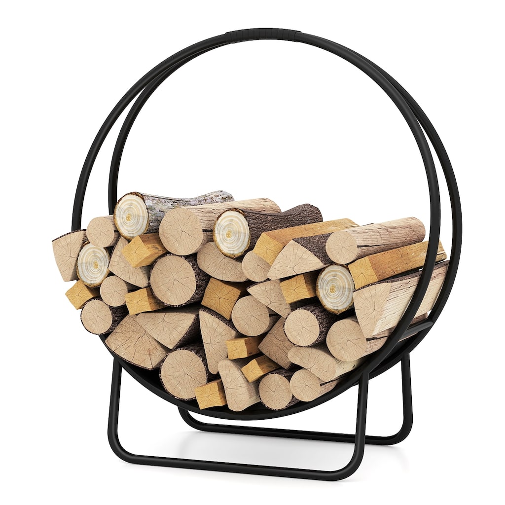 Gymax 20'' Round Heavy-duty Metal Curved Log Rack w/Stand for