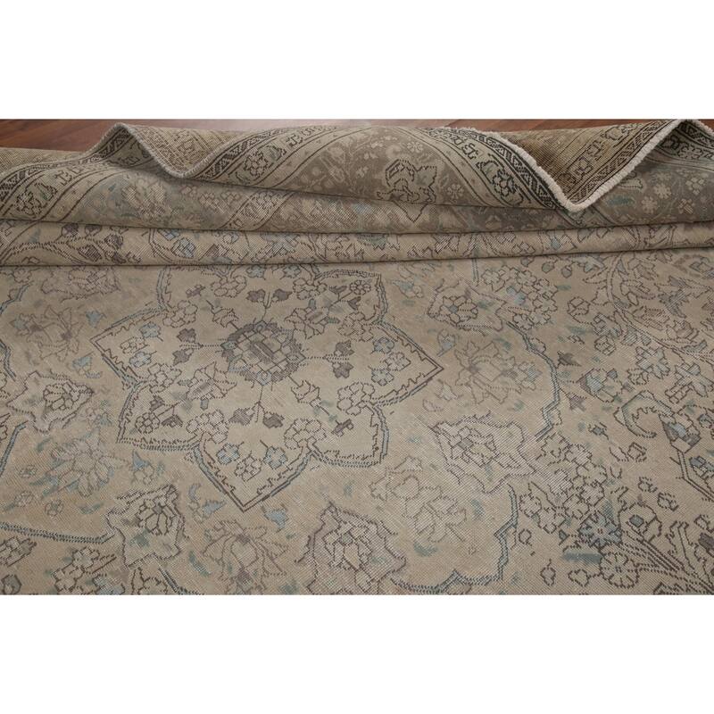 Hand Knotted Oriental 100% Wool Carpet Traditional Floral Beige & Ivories Tabriz Area Rug - 12' 6'' X 9' 10''