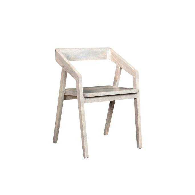 HomeRoots White Solid Wood Open Back Dining Arm Chair - 20' X '30' X '19